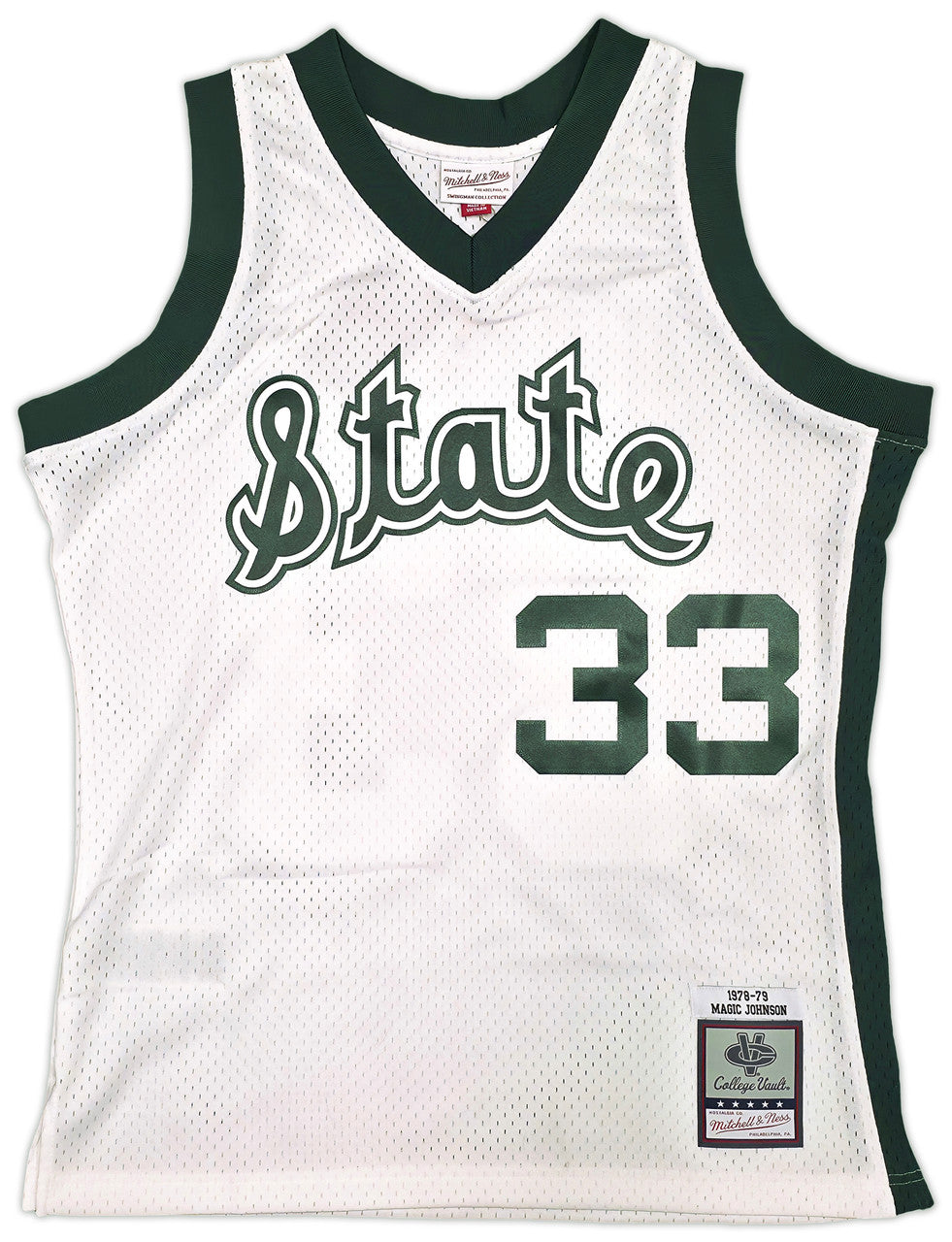 Michigan State Spartans Magic Johnson Autographed White Authentic Mitchell & Ness 1978-79 College Vault Jersey Size XL Beckett BAS Witness Stock #256714