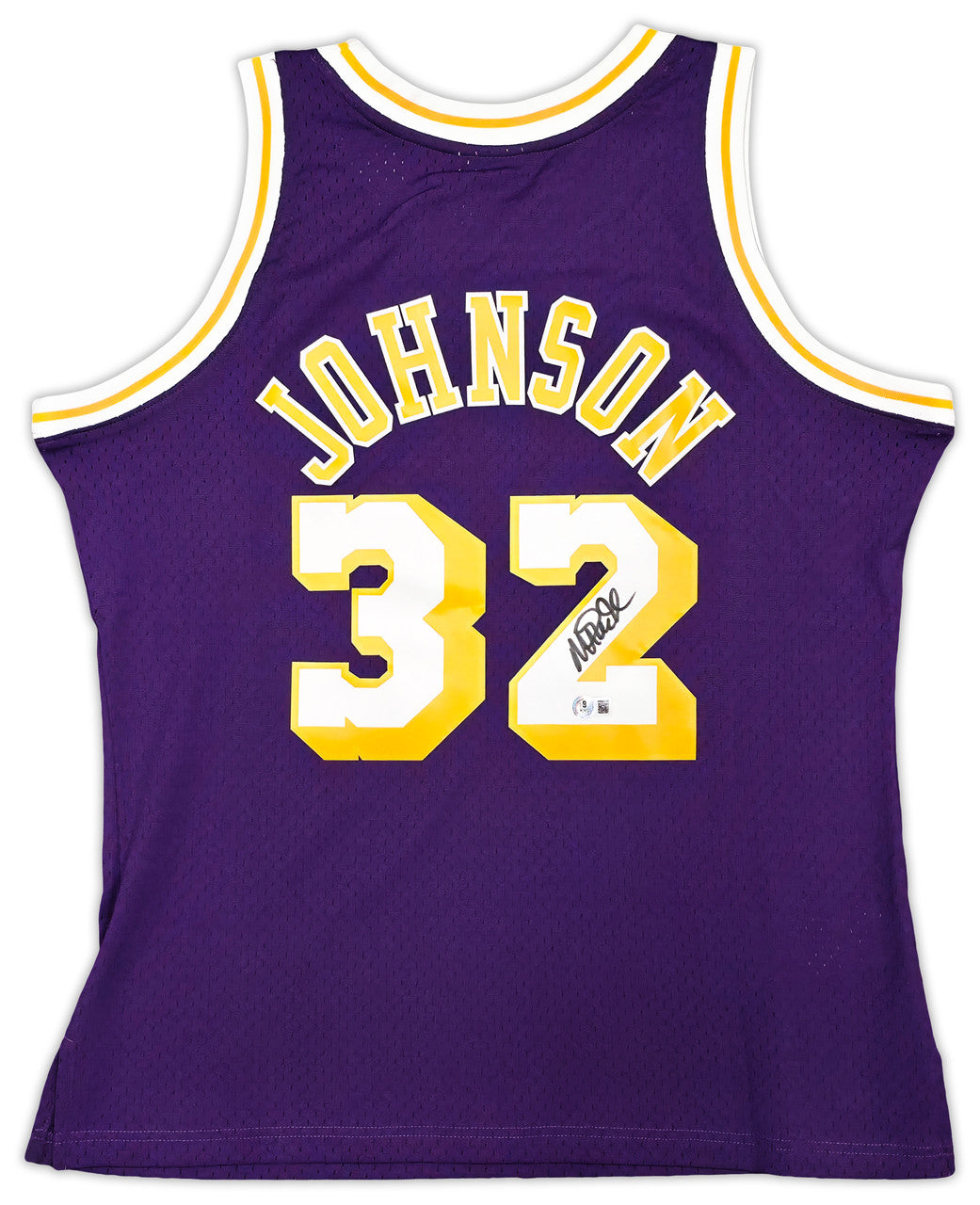 Los Angeles Lakers Magic Johnson Autographed Purple Authentic Mitchell & Ness 1984-85 Hardwood Classic Swingman Jersey Size XL Beckett BAS Witness Stock #256708