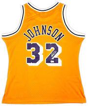 Los Angeles Lakers Magic Johnson Autographed Yellow Authentic Mitchell & Ness 1984-85 Hardwood Classic Swingman Jersey Size XL Beckett BAS Witness Stock #256710