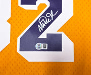 Los Angeles Lakers Magic Johnson Autographed Yellow Authentic Mitchell & Ness 1984-85 Hardwood Classic Swingman Jersey Size L Beckett BAS Witness Stock #256709