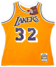 Los Angeles Lakers Magic Johnson Autographed Yellow Authentic Mitchell & Ness 1984-85 Hardwood Classic Swingman Jersey Size XL Beckett BAS Witness Stock #256710
