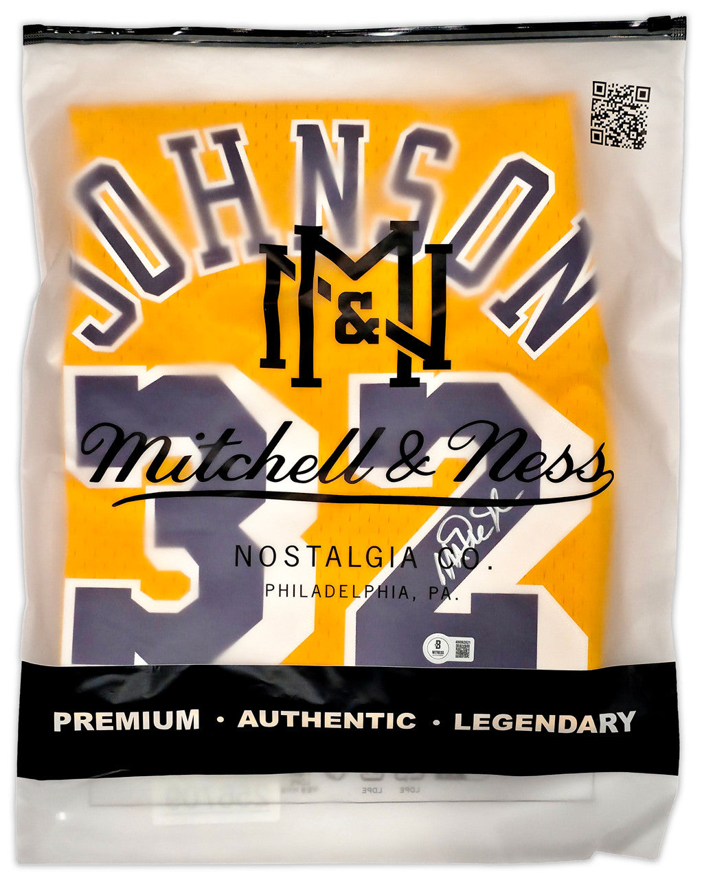 Los Angeles Lakers Magic Johnson Autographed Yellow Authentic Mitchell & Ness 1984-85 Hardwood Classic Swingman Jersey Size L Beckett BAS Witness Stock #256709