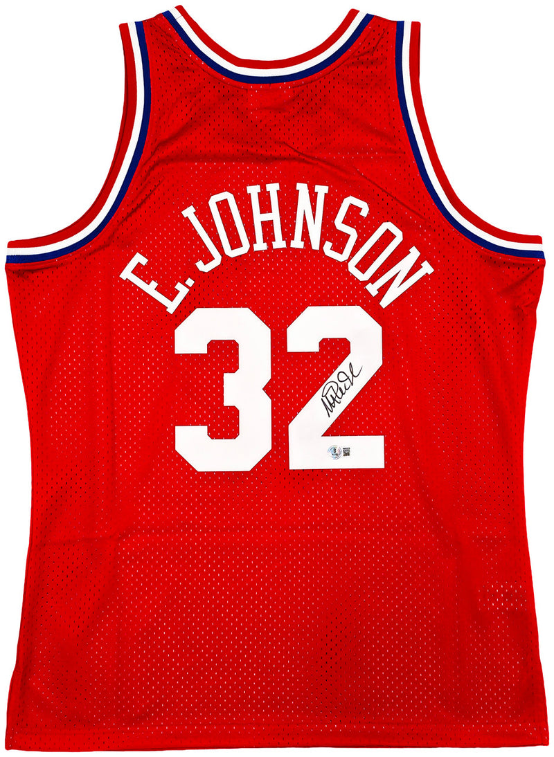 Los Angeles Lakers Magic Johnson Autographed Red Authentic Mitchell & Ness 1991 All Star Game Hardwood Classic Swingman Jersey Size L Beckett BAS Witness Stock #256711
