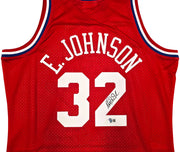 Los Angeles Lakers Magic Johnson Autographed Red Authentic Mitchell & Ness 1991 All Star Game Hardwood Classic Swingman Jersey Size L Beckett BAS Witness Stock #256711