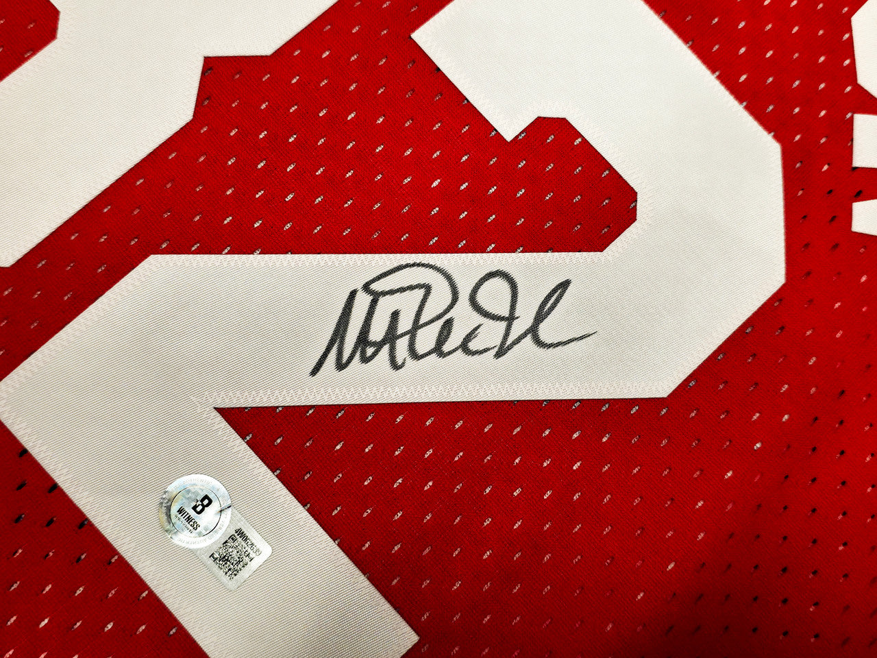 Los Angeles Lakers Magic Johnson Autographed Red Authentic Mitchell & Ness 1991 All Star Game Hardwood Classic Swingman Jersey Size L Beckett BAS Witness Stock #256711