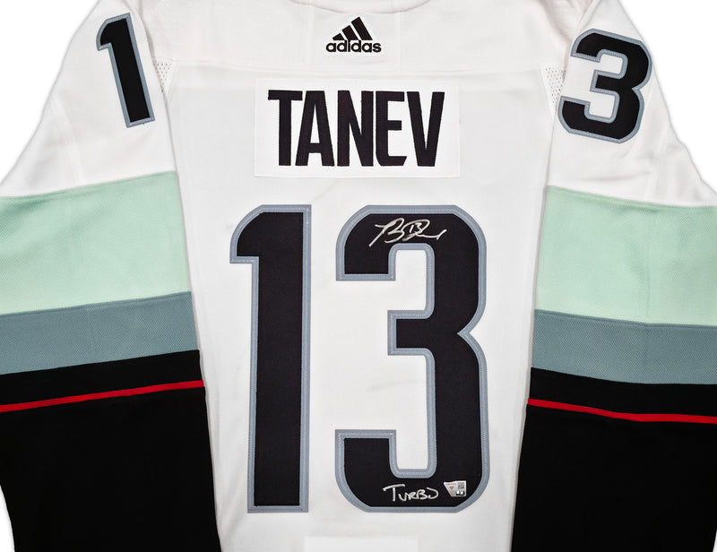 Seattle Kraken Brandon Tanev Autographed White Adidas Authentic Primegreen Inaugural Season Jersey Size 54 "Turbo" Fanatics Holo Stock #257012