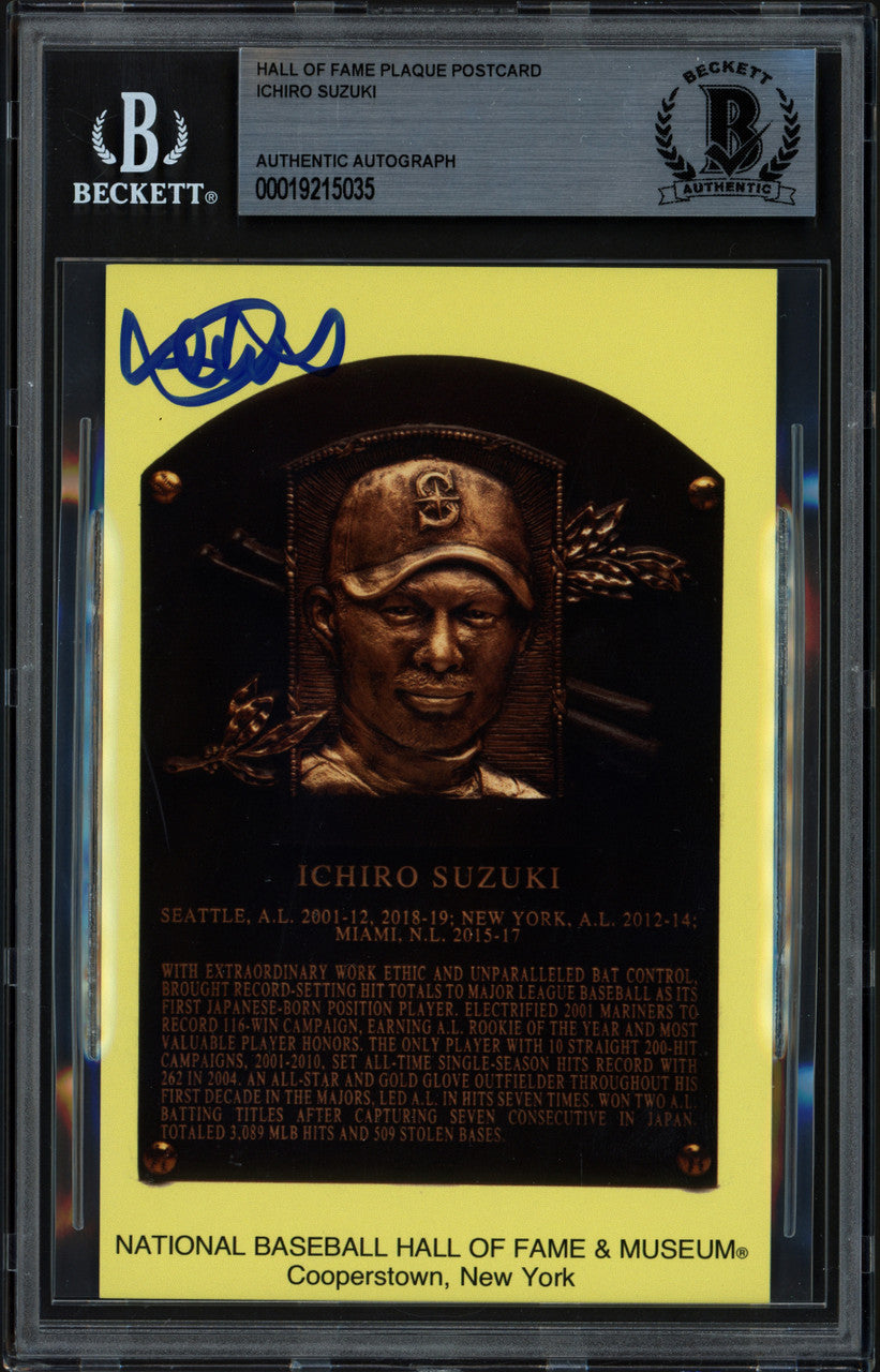 Ichiro Suzuki Autographed Hall of Fame Plaque Postcard Seattle Mariners Postmark Beckett BAS Stock #257225
