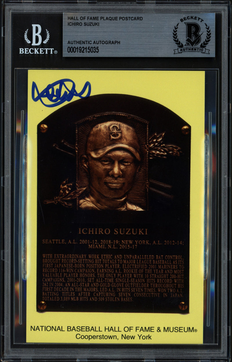 Ichiro Suzuki Autographed Hall of Fame Plaque Postcard Seattle Mariners Postmark Beckett BAS Stock #257225