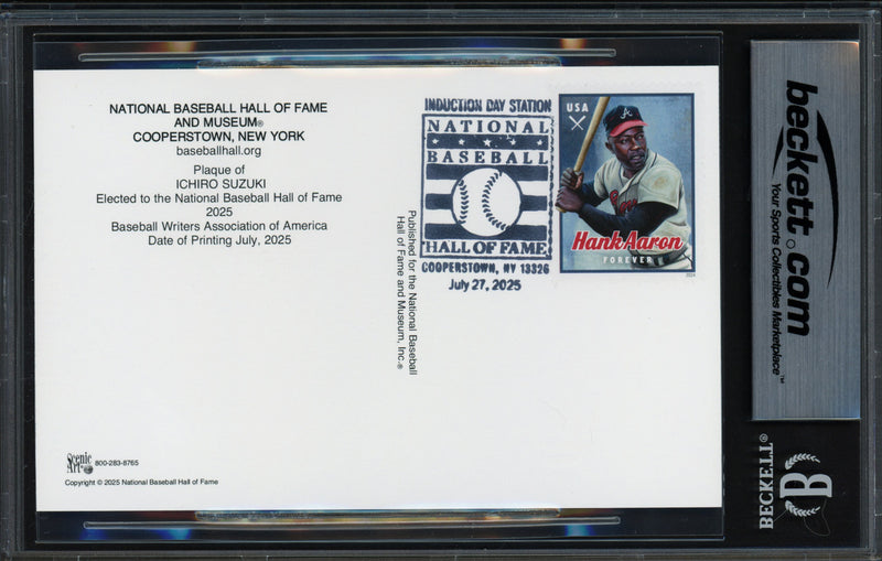 Ichiro Suzuki Autographed Hall of Fame Plaque Postcard Seattle Mariners Postmark Beckett BAS Stock #257225