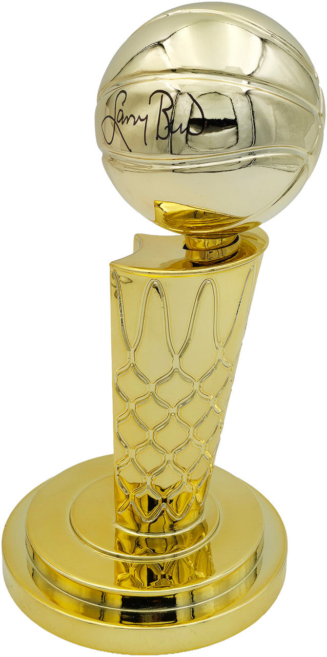 Larry Bird Autographed Gold Fanatics Mini Trophy Boston Celtics "18x Champ" Box Plaque Beckett BAS Witness Stock #256921