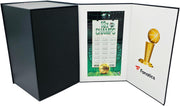 Larry Bird Autographed Gold Fanatics Mini Trophy Boston Celtics "18x Champ" Box Plaque Beckett BAS Witness Stock #256921