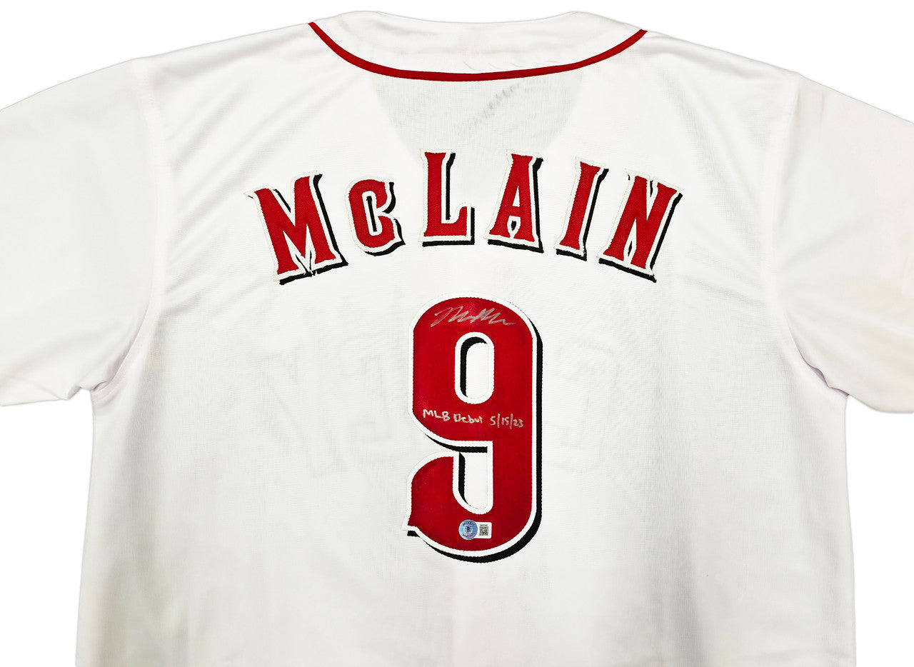 Cincinnati Reds Matt McLain Autographed White Jersey "MLB Debut 5/15/23" Beckett BAS Witness Stock #257832