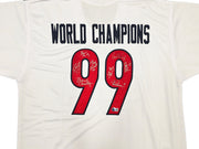 1999 Team USA Women's Soccer World Cup Champions Autographed White Jersey With 8 Signatures Including Hamm & Chastain Beckett BAS Witness Stock #257834