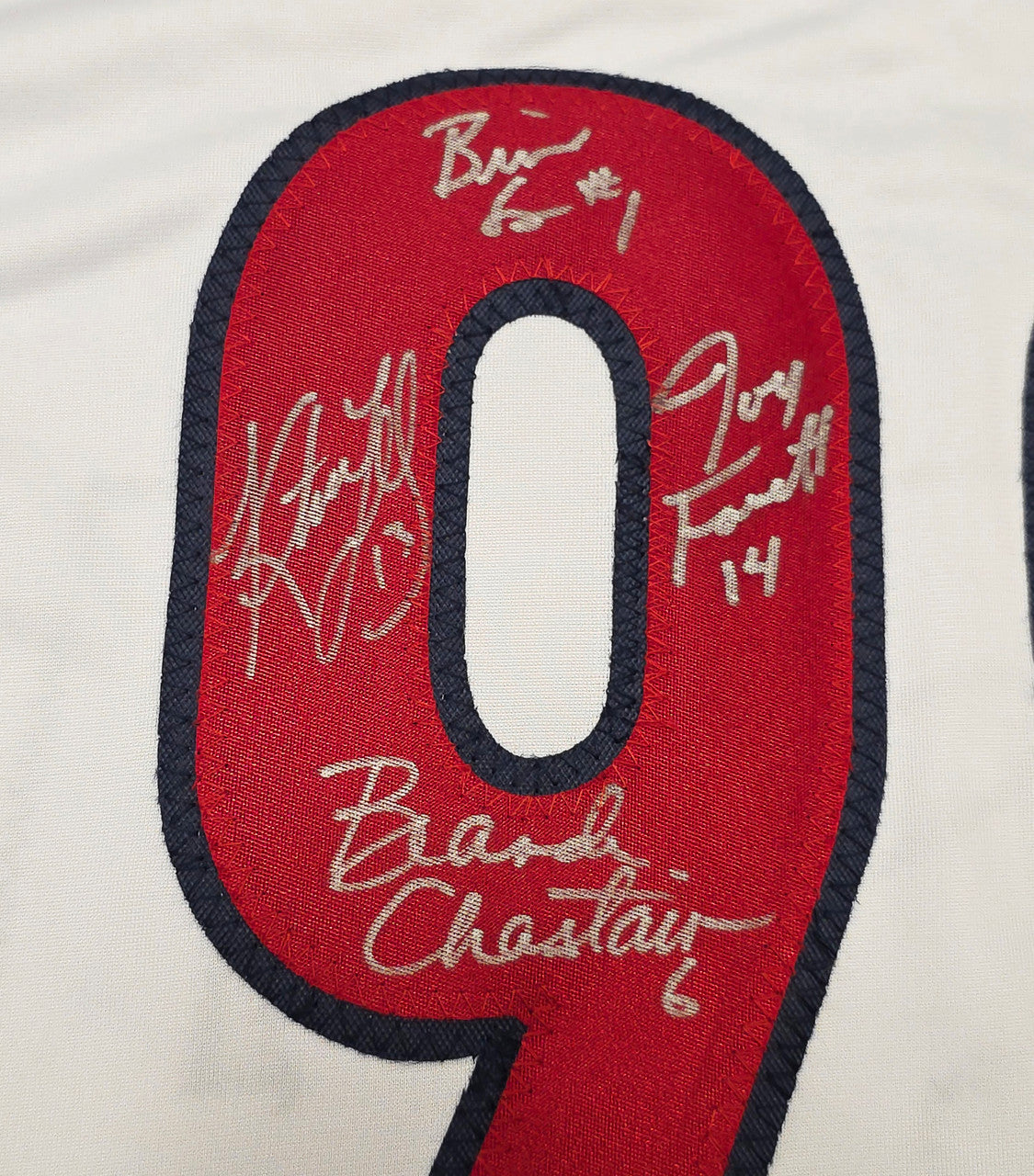 1999 Team USA Women's Soccer World Cup Champions Autographed White Jersey With 8 Signatures Including Hamm & Chastain Beckett BAS Witness Stock #257834