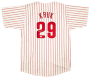 Philadelphia Phillies John Kruk Autographed White Jersey Beckett BAS Witness Stock #257920