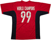 1999 Team USA Women's Soccer World Cup Champions Autographed Red Jersey With 8 Signatures Including Hamm & Chastain Beckett BAS Witness Stock #257833
