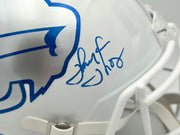 Jim Kelly, Thurman Thomas & Andre Reed Autographed Buffalo Bills Rivalries White Full Size Replica Speed Helmet Beckett BAS Witness Stock #256869