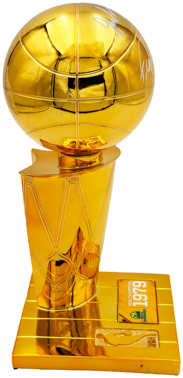 Jack Sikma & Fred Brown Autographed Fanatics 1978-79 NBA Champions Logo Mini Trophy Seattle Supersonics MCS Holo Stock #256896