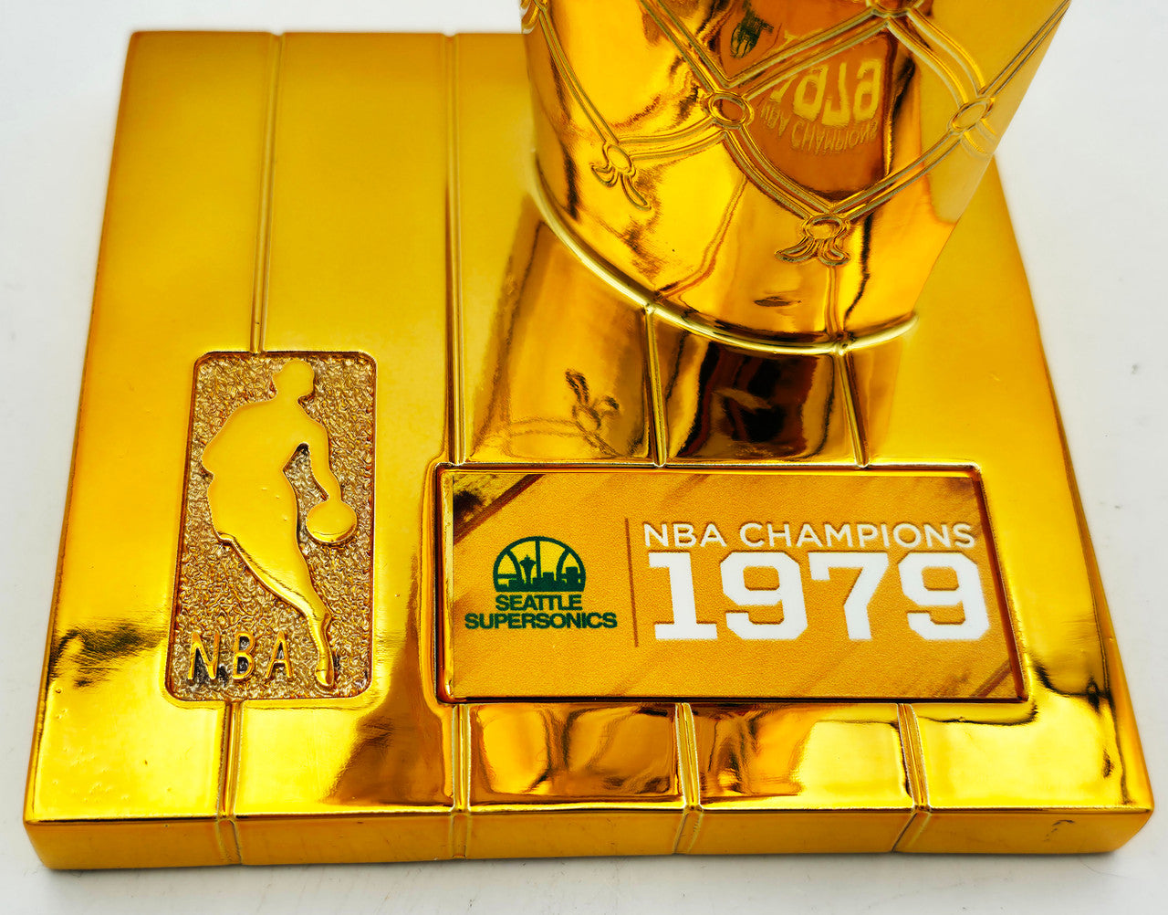 Jack Sikma & Fred Brown Autographed Fanatics 1978-79 NBA Champions Logo Mini Trophy Seattle Supersonics MCS Holo Stock #256896