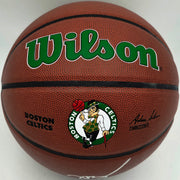 Jaylen Brown Autographed Composite Leather Boston Celtics Logo Basketball Beckett BAS Witness Stock #256842