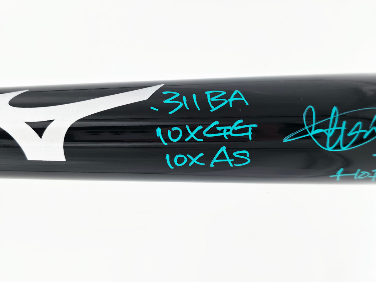 Ichiro Suzuki Autographed Black Mizuno Player Model Baseball Bat Seattle Mariners With 7 Stats IS Holo & Beckett BAS Witness Stock #256835
