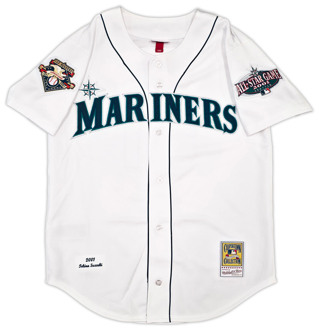 Seattle Mariners Ichiro Suzuki Autographed White Authentic Mitchell & Ness Cooperstown Authentic Collection 2001 ASG Patch Rookie Jersey Size 44 "HOF 25" IS Holo & Beckett BAS Witness Stock #256856
