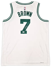 Boston Celtics Jaylen Brown Autographed White Nike Swingman Association Edition Jersey Size 52 Beckett BAS Witness Stock #256846