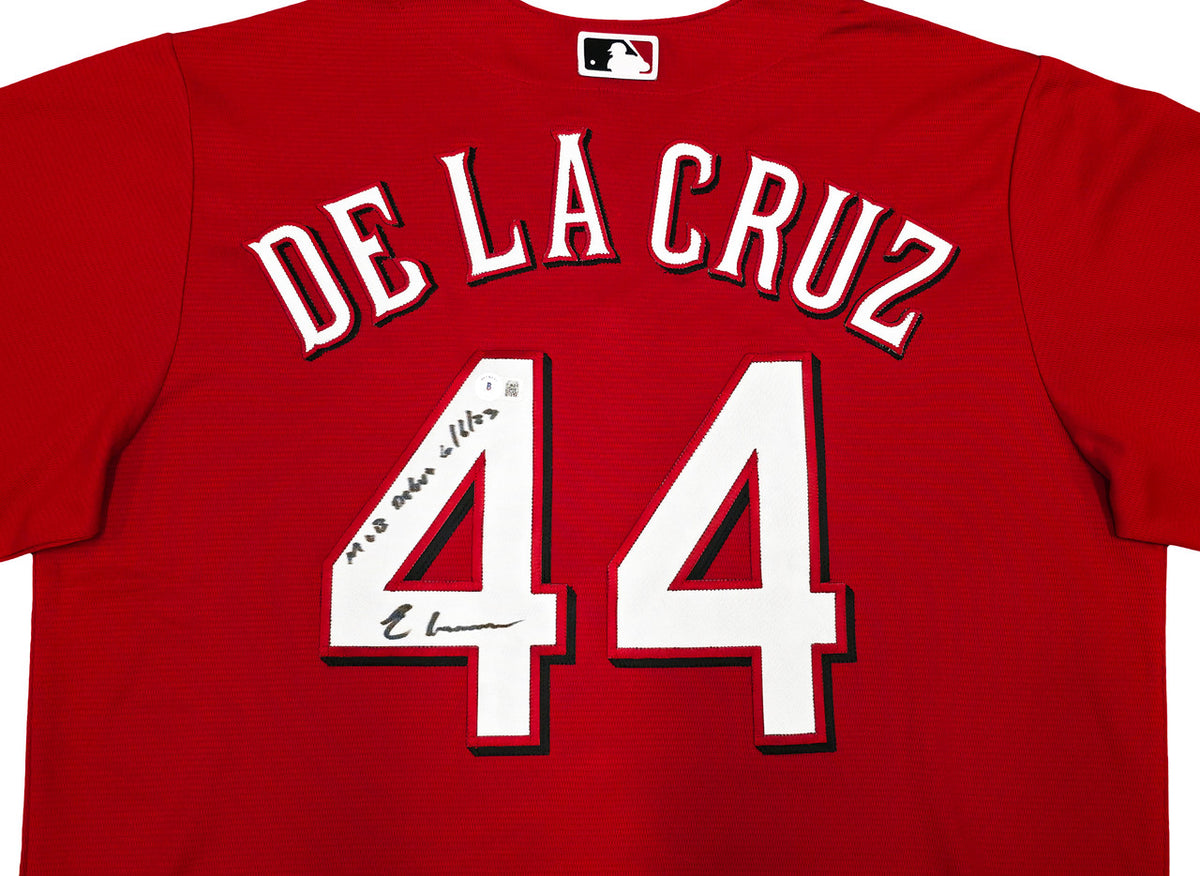 Cincinnati Reds Elly De La Cruz Autographed Red Nike Jersey Size XL "MLB Debut 6/6/23" Beckett BAS Witness Stock #256880