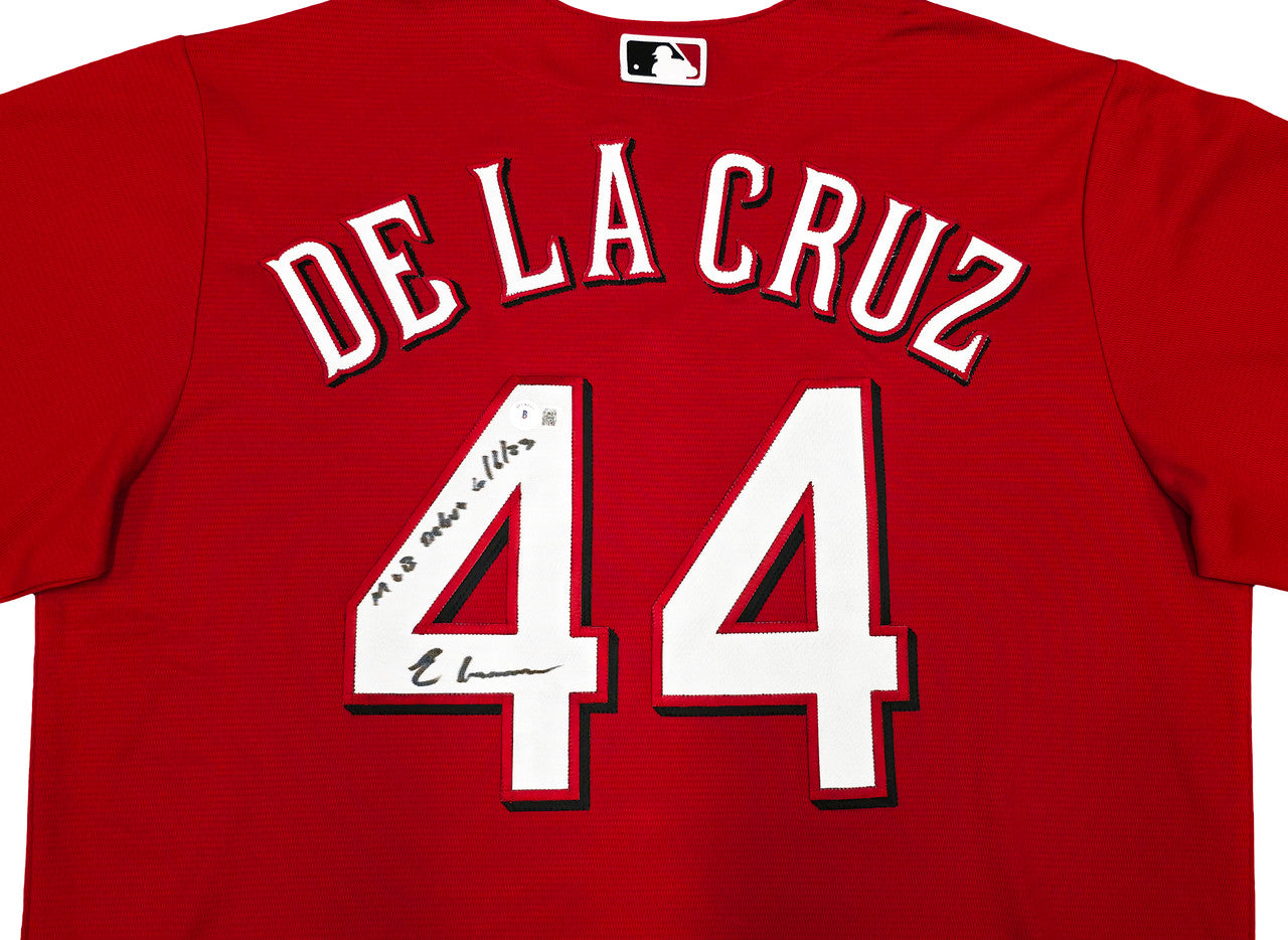 Cincinnati Reds Elly De La Cruz Autographed Red Nike Jersey Size L "MLB Debut 6/6/23" Beckett BAS Witness Stock #256879