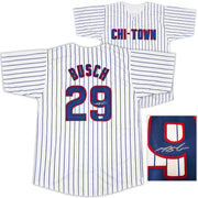Chicago Cubs Michael Busch Autographed White Pinstripes Jersey Beckett BAS Witness Stock #256912