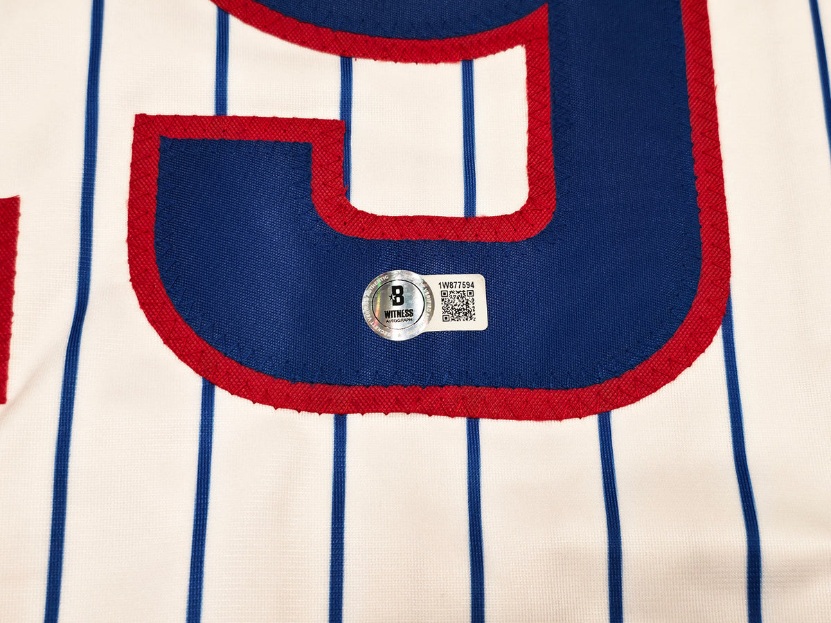 Chicago Cubs Michael Busch Autographed White Pinstripes Jersey Beckett BAS Witness Stock #256912