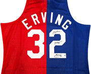 New York Nets Julius "Dr. J" Erving Autographed Red & Blue Authentic Mitchell & Ness 1973-74 HWC Swingman Jersey Size XL Beckett BAS Witness Stock #253702