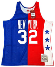 New York Nets Julius "Dr. J" Erving Autographed Red & Blue Authentic Mitchell & Ness 1973-74 HWC Swingman Jersey Size XL Beckett BAS Witness Stock #253702