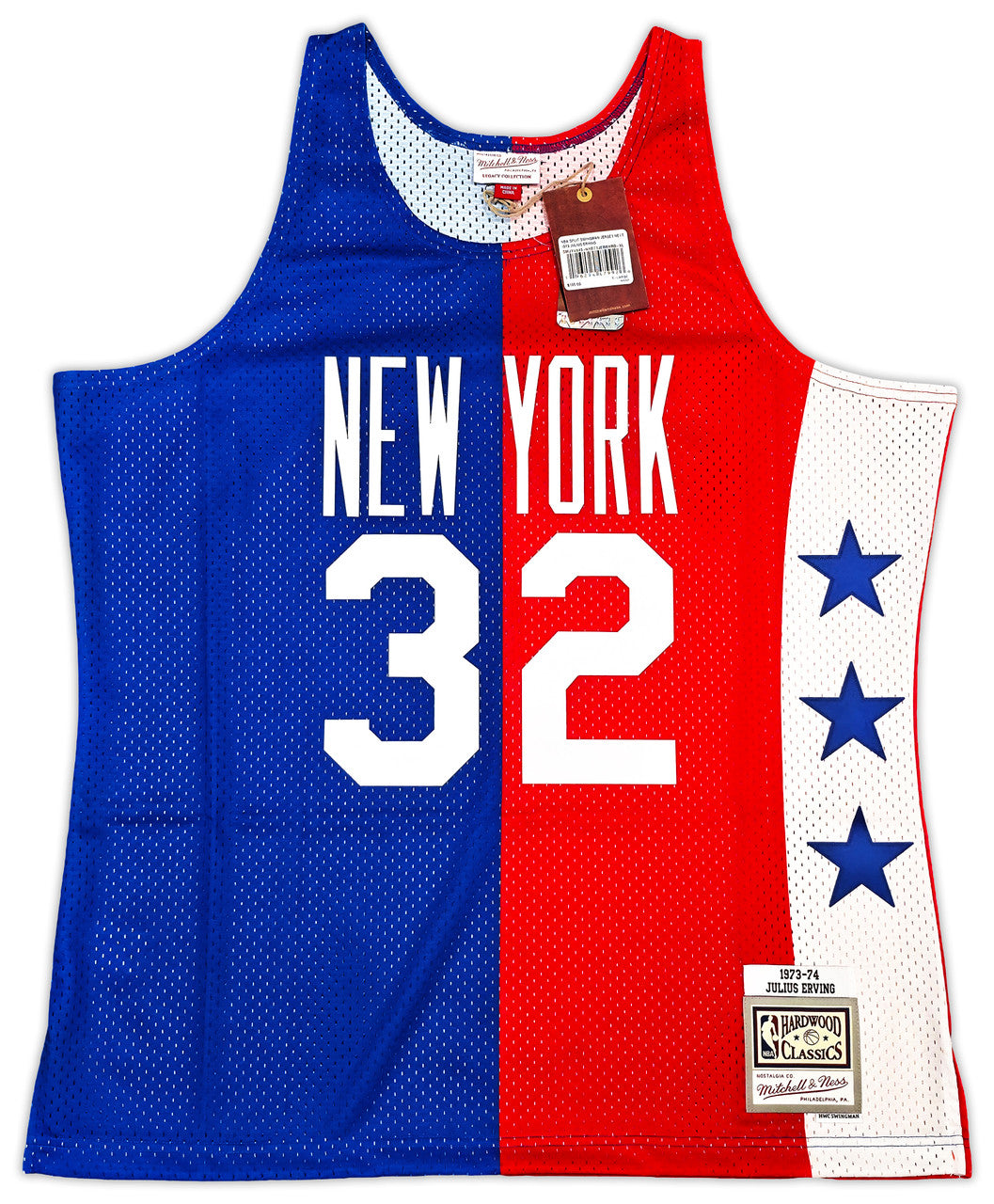 New York Nets Julius "Dr. J" Erving Autographed Red & Blue Authentic Mitchell & Ness 1973-74 HWC Swingman Jersey Size XL Beckett BAS Witness Stock #253702
