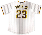 San Diego Padres Fernando Tatis Jr. Autographed White Pinstripes Nike Jersey Size XL "MLB Debut 3/28/19" Beckett BAS Stock #256876