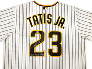 San Diego Padres Fernando Tatis Jr. Autographed White Pinstripes Nike Jersey Size XL "MLB Debut 3/28/19" Beckett BAS Stock #256876