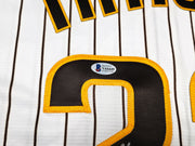 San Diego Padres Fernando Tatis Jr. Autographed White Pinstripes Nike Jersey Size XL "MLB Debut 3/28/19" Beckett BAS Stock #256876