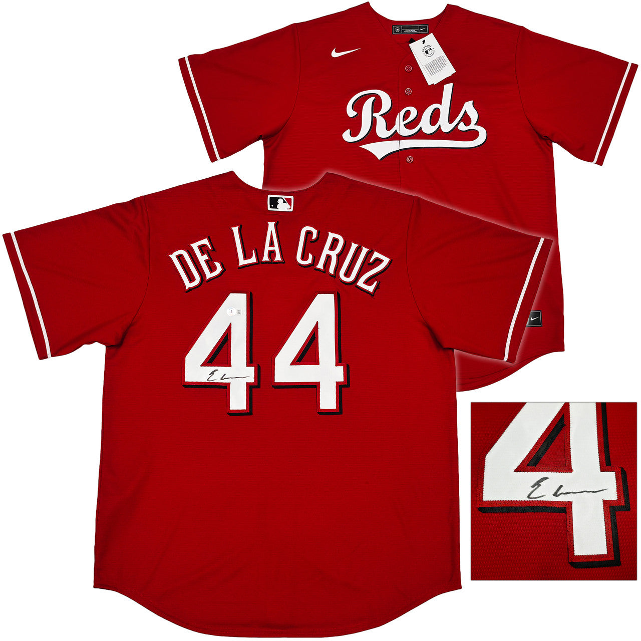 Cincinnati Reds Elly De La Cruz Autographed Red Nike Jersey Size L Beckett BAS Witness Stock #256877