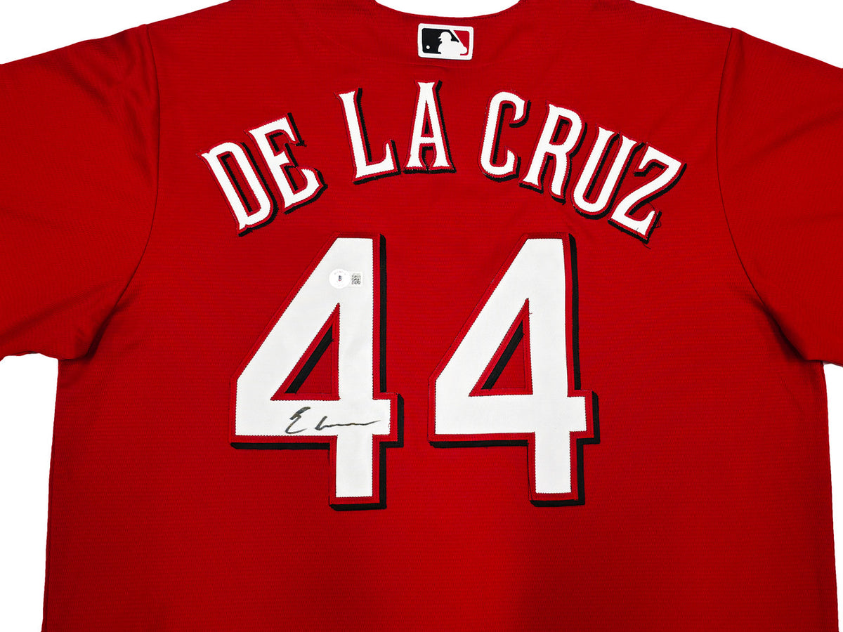 Cincinnati Reds Elly De La Cruz Autographed Red Nike Jersey Size XL Beckett BAS Witness Stock #256878