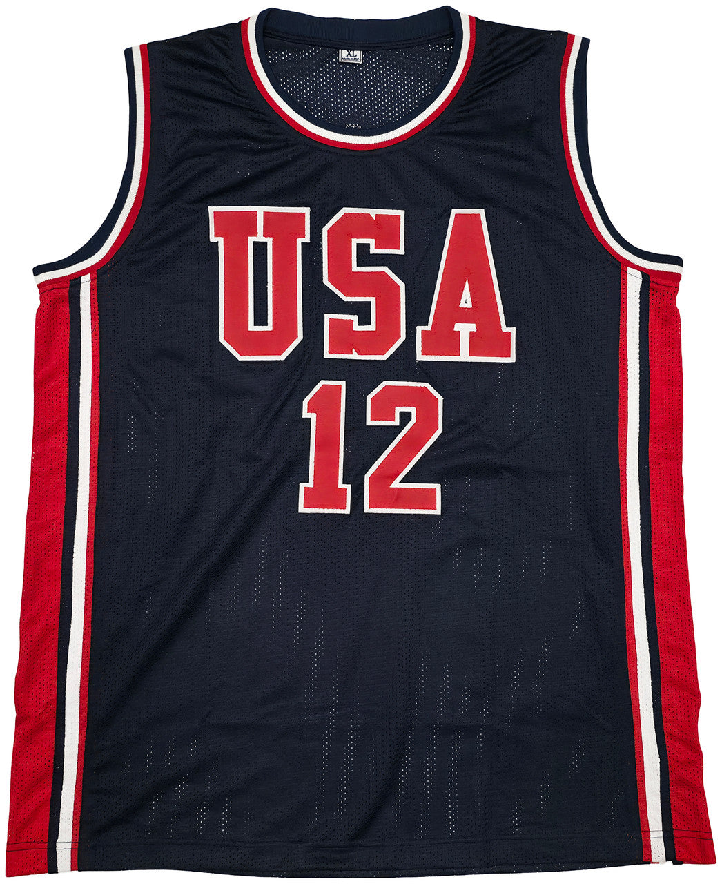 Team USA John Stockton Autographed Blue Jersey Beckett BAS Witness Stock #256901