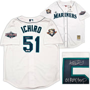 Seattle Mariners Ichiro Suzuki Autographed White Authentic Mitchell & Ness Cooperstown Authentic Collection 2001 ASG Patch Rookie Jersey Size 48 "01 ROY/MVP" IS Holo & Beckett BAS Witness Stock #256852