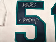 Seattle Mariners Ichiro Suzuki Autographed White Authentic Mitchell & Ness Cooperstown Authentic Collection 2001 ASG Patch Rookie Jersey Size 48 "01 ROY/MVP" IS Holo & Beckett BAS Witness Stock #256852