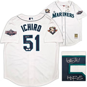 Seattle Mariners Ichiro Suzuki Autographed White Authentic Mitchell & Ness Cooperstown Authentic Collection 2001 ASG Patch Rookie Jersey Size 52 "HOF 25" IS Holo & Beckett BAS Witness Stock #256854