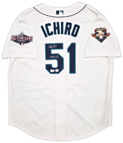 Seattle Mariners Ichiro Suzuki Autographed White Authentic Mitchell & Ness Cooperstown Authentic Collection 2001 ASG Patch Rookie Jersey Size 52 "HOF 25" IS Holo & Beckett BAS Witness Stock #256854
