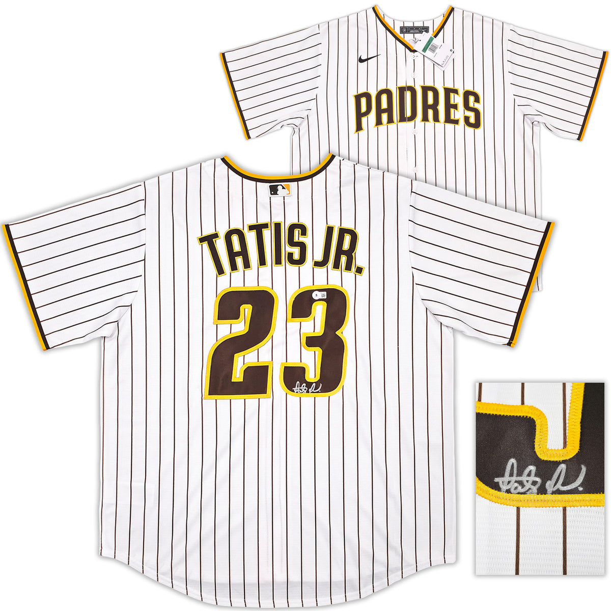 San Diego Padres Fernando Tatis Jr. Autographed White Pinstripes Nike Jersey Size XL Beckett BAS Witness Stock #256875