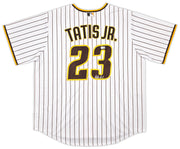 San Diego Padres Fernando Tatis Jr. Autographed White Pinstripes Nike Jersey Size XL Beckett BAS Witness Stock #256875