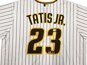San Diego Padres Fernando Tatis Jr. Autographed White Pinstripes Nike Jersey Size XL Beckett BAS Witness Stock #256875