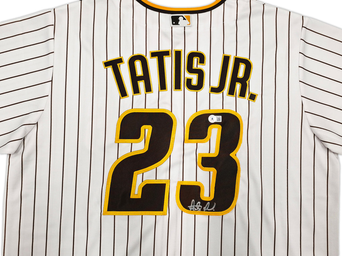 San Diego Padres Fernando Tatis Jr. Autographed White Pinstripes Nike Jersey Size XL Beckett BAS Witness Stock #256875