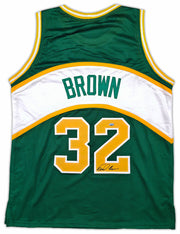 Seattle Supersonics Downtown Fred Brown Autographed Green Jersey MCS Holo Stock #256702