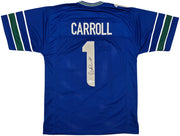 Seattle Seahawks Pete Carroll Autographed Blue Jersey Beckett BAS QR Stock #256903